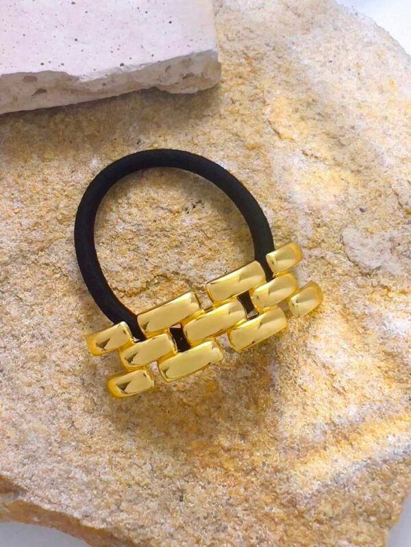 Modern Style Square Knot Shell 18k Gold plated Metallic Shiny Hair Tie