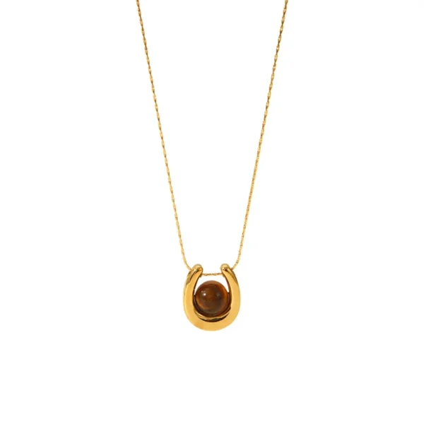 Elegant Titanium Steel Tiger Eye Pendant 18K Gold Plated Necklace