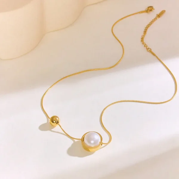 Classic Style Round with Artificial Pearl 18K Gold Plated Twisted Rope Chain Necklace