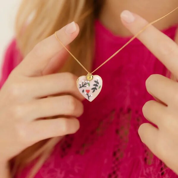 Gold Plated Pink Heart Shape Pendant Necklace