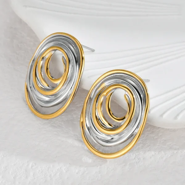 Artistic Geometric Color Block Plating Titanium Steel 18K Gold Plated Ear Studs