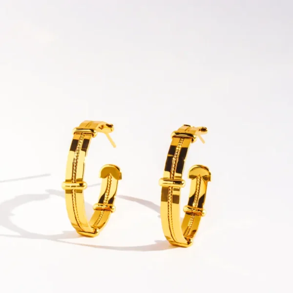 Retro Classic Style C Shape Irregular Brass 24K Gold Plated Hoops