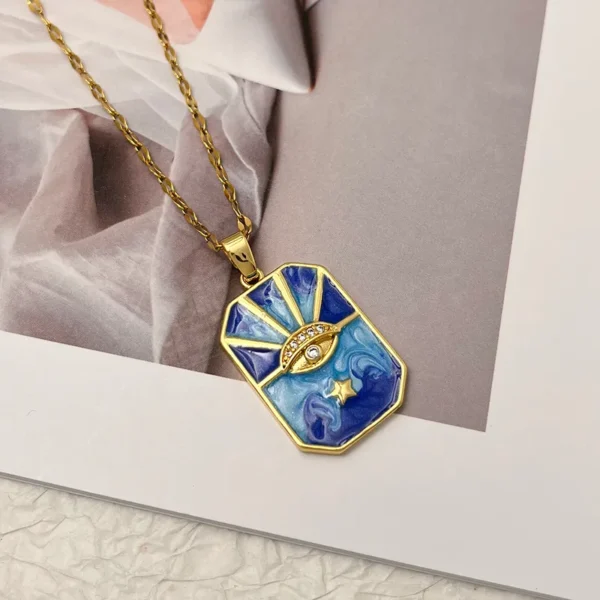 Modern Style Devil's Eye 304 Stainless Steel 18K Gold Plated Necklace
