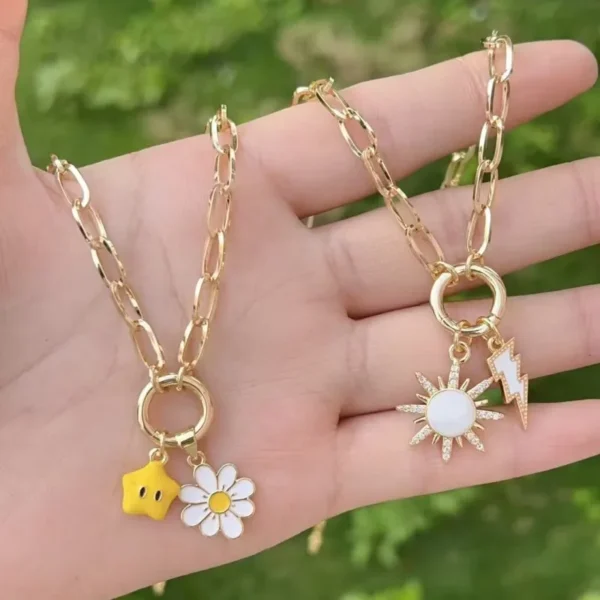 Casual Star & Flower 18K Gold Plated with Enamel Necklace