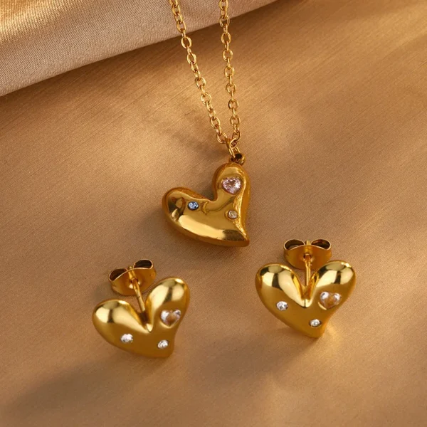 Classic Style Heart Shape Artificial Rhinestones 18K Gold Plated Jewelry Set