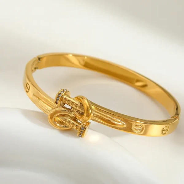 Elegant Artistic Geometric Solid Color 18K Gold Plated Zircon Bangle