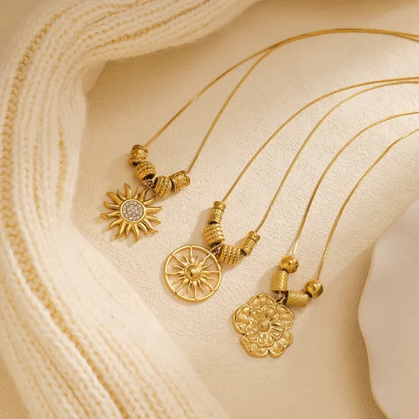 Elegant Pastoral Sun with Zircon 14K Gold Plated Hollow Out Necklace (1Piece)