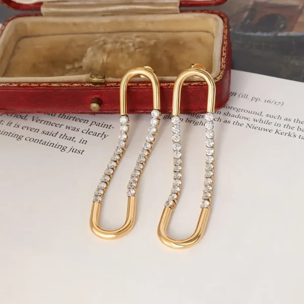 Elegant Geometric Plating 304 Stainless Steel Zircon 18K Gold Plated Drop Earring