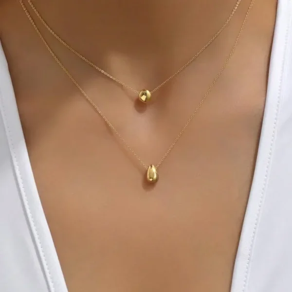 Classic Style Commute Water Droplets 18K Gold Plated Double Layer Necklace