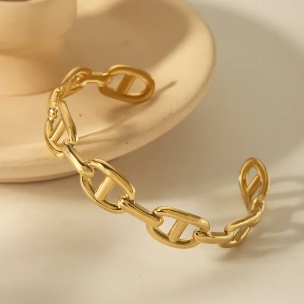 IG Style Solid Color 304 Stainless Steel 14K Gold Plated Bangle