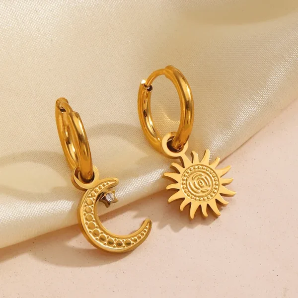 Celestial Sun Moon Rhinestones 18K Gold Plated Drop Earrings