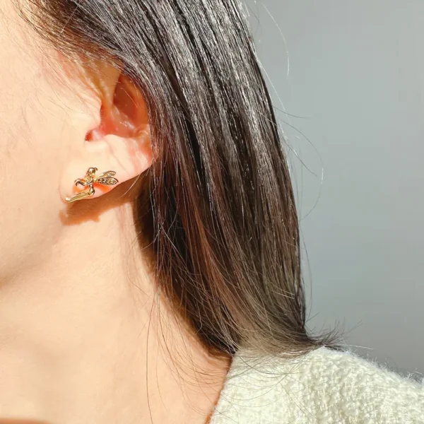 Cute Novelty Human Wings Three-dimensional Brass Ear Studs