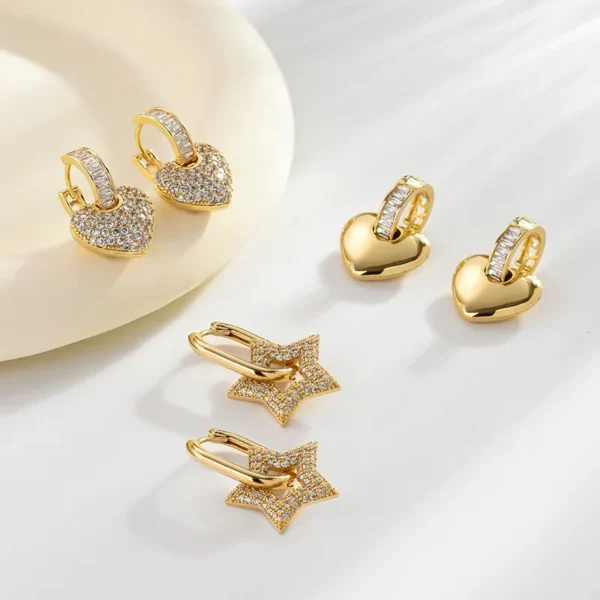 Elegant Star shape zircon stone gold plated earring
