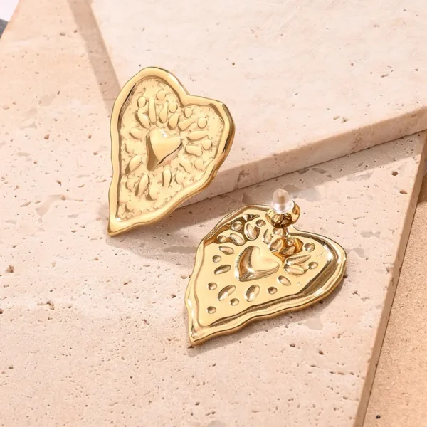 Modern Style Heart Shaped Handmade Polishing 18K Gold Plated Earrings