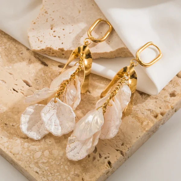 Gorgeous Style Acrylic Petal 18K Gold Plated Drop Earrings