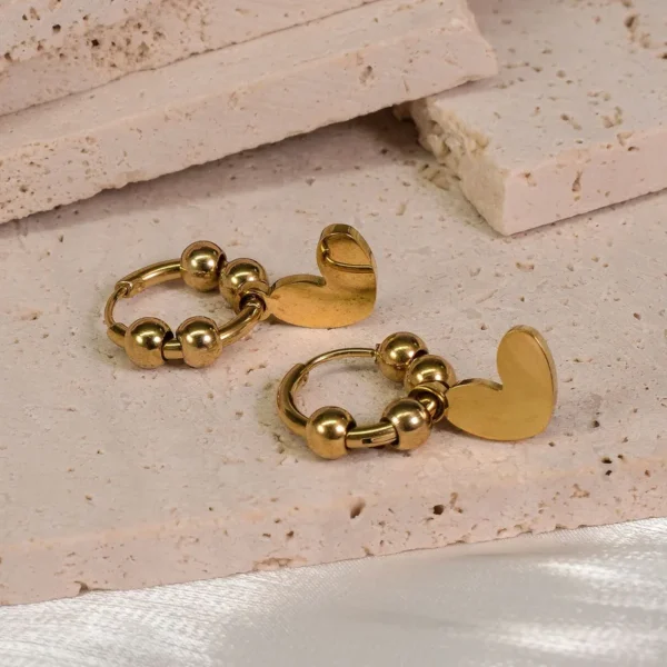 Cute Heart Shape With Golden Balls hoop Earring