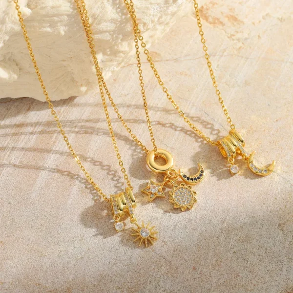 Elegant Cute Artistic Geometric Sun Star Multi Charms Necklace