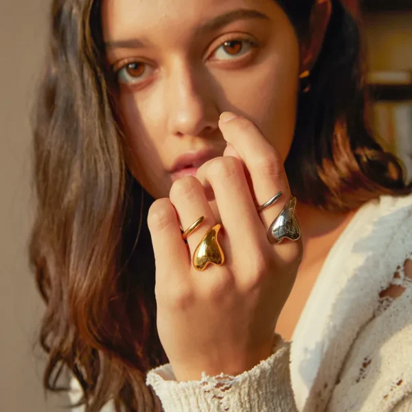 IG Style Heart Shape 18K Gold Plated Plating Open Rings