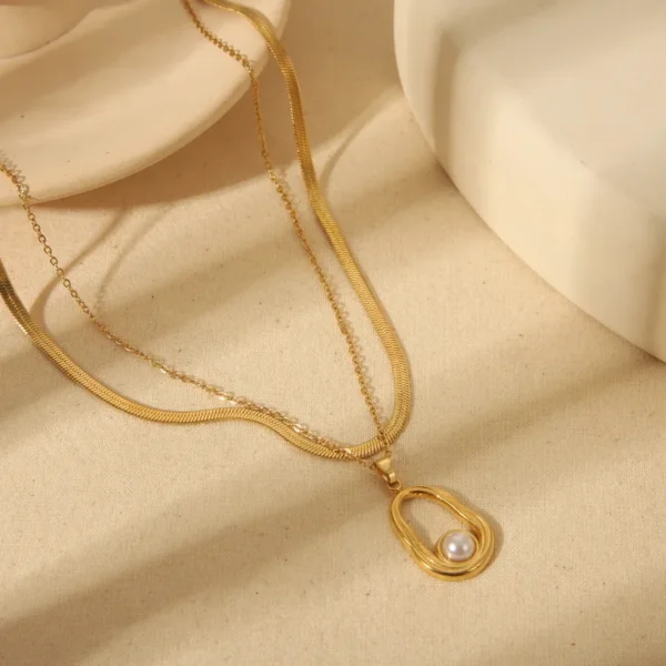 IG Simple Style Commute Irregular Shape Pendant  With Pearl Layered Necklace
