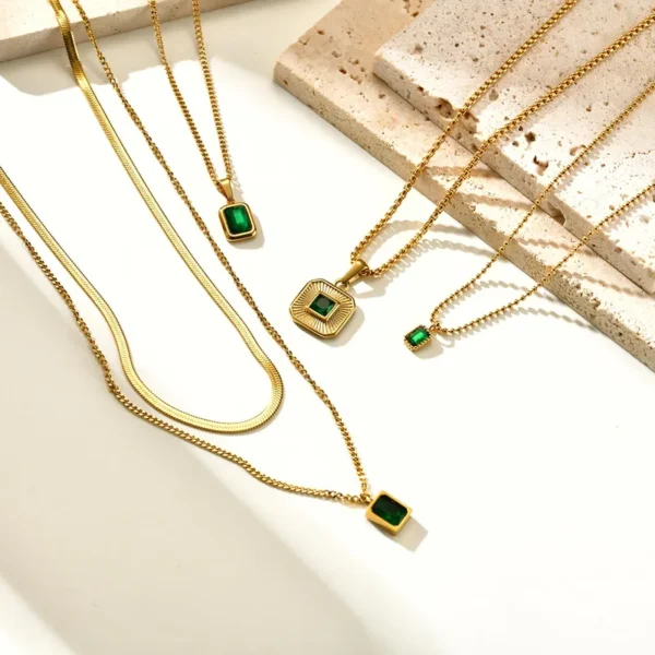 IG Style Square Zircon 18K Gold Plated Necklace