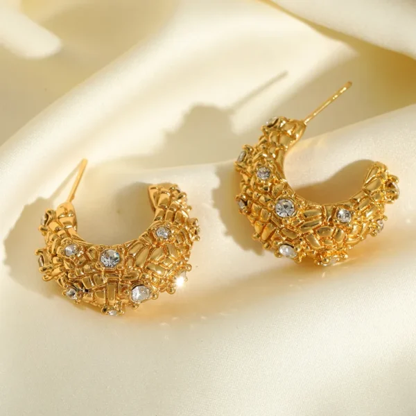 Casual Princess Cute C Shape with stone anti  tranish Hoop Earring