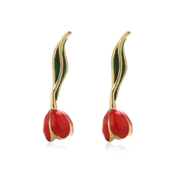 Elegant Cute Sweet tulips Enamel Gold Plated anti tarnish earring