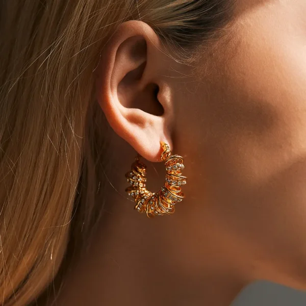Modern style  Geometric Inlay with Zircon anti tarnish Gold Plated Earring