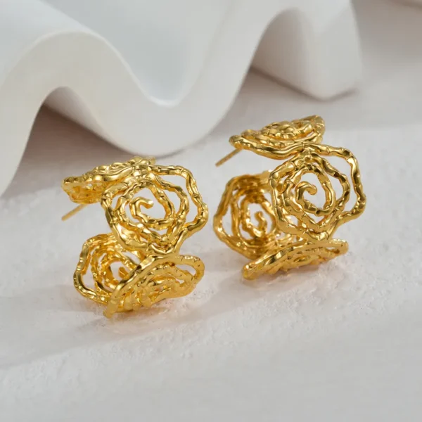 Modern Style Sweet Artistic Petal anti tarnish gold Plated Hoop Earring