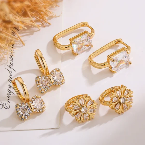 Elegant bow knot inlay zircon gold plated anti  tarnish earrings