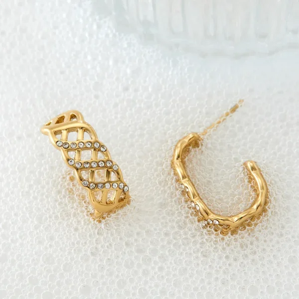 Classic Style Hollow  out with zicron Gold Plated Hoop Earrings