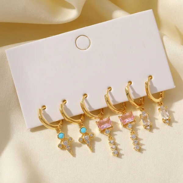Elegant Cute Romantic Small Square Star Carrot Inlay Zircon 14K Gold Plated earring set