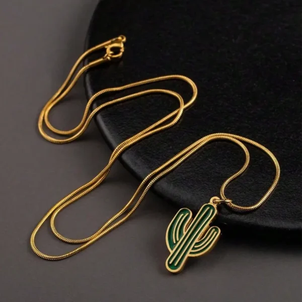 Cactus Charm pendant gold plated  anti tarnish necklace