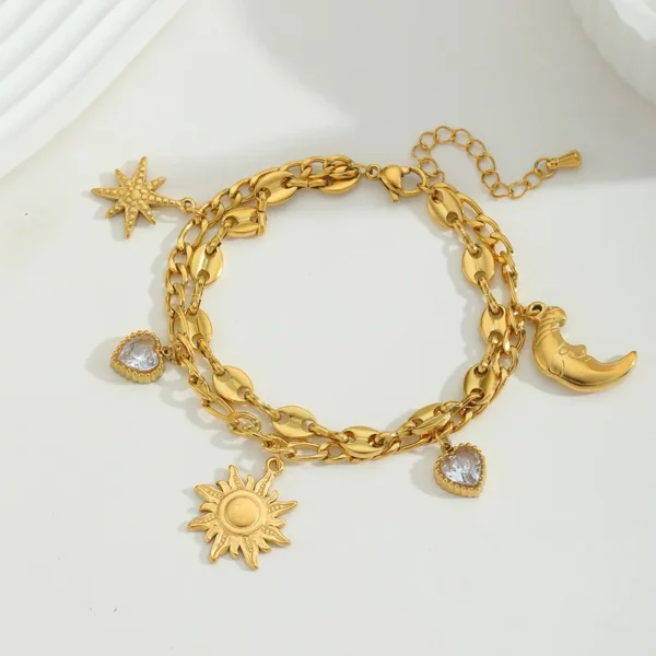 Casual Cute Commute Sun Moon Heart Shape anti tarnish Gold Plated bracelet
