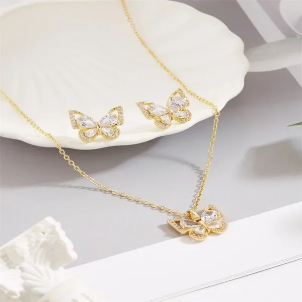 Elegant Butterfly Gold plated with zicron inlay jewellery set