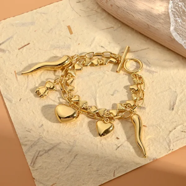 Casual Chic Chunky Chilli  & Heart Chain with  toggled closure Bracelet