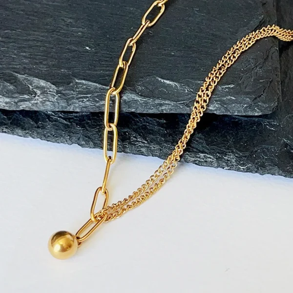 Solid Gold tone anti tarnish round pendant Necklace