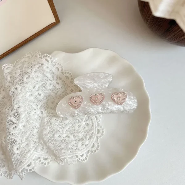 IG Style Sweet Heart Shape Acrylic Inlay Rhinestones Hair Claw