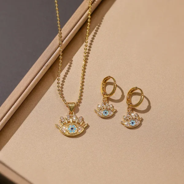 Minimal anti tarnish Evil eye jewellery set