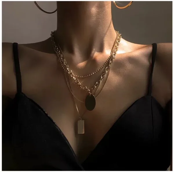 Stacked anti tarnish box layered necklace