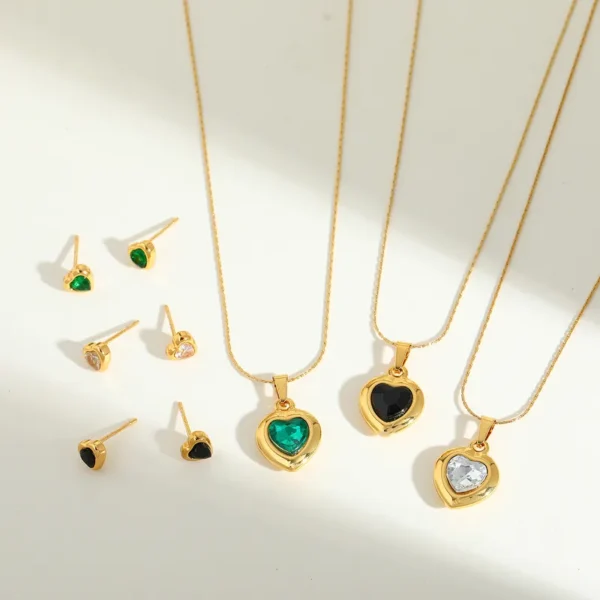 Classical Cute Heart Shape with green Zircon anti tarnish Gold plated Jewellery set