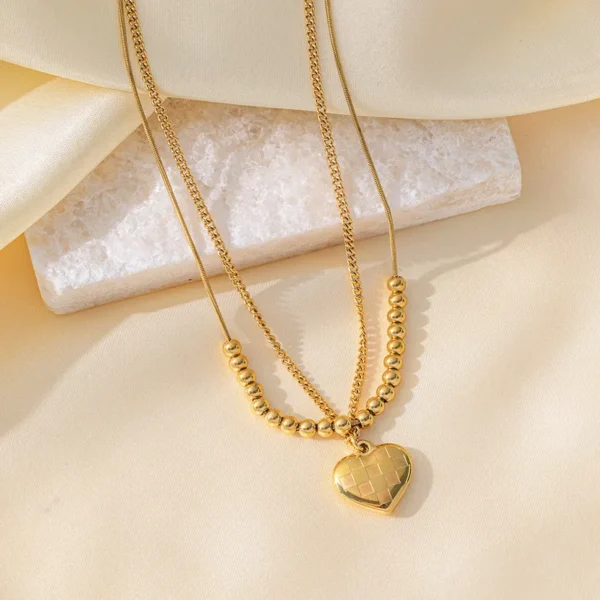 Double Layer anti  tarnishheart pendant necklace