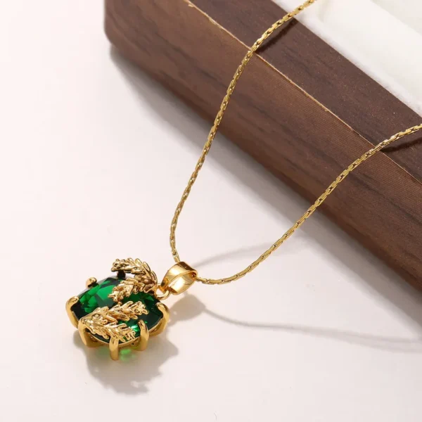Modern Style Grain Emerald Glass stone anti tarnish necklace