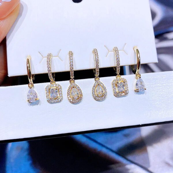 Luxurious water droplets gold plated with zircon anti tarnish  earrings set