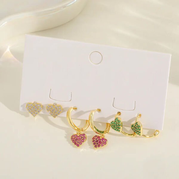 Elegant Luxurious Multi colour Heart Shape Inlay Zircon antitarnish earring set