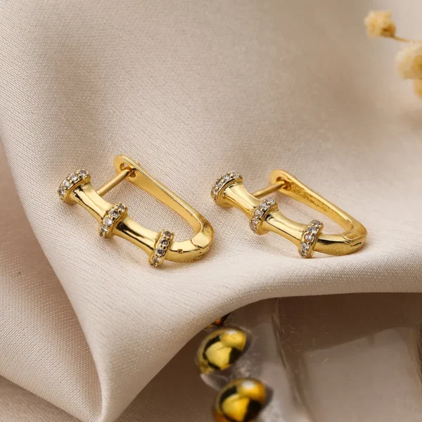 Anti-Tarnish gold plated zircon inlay square hoop earrings