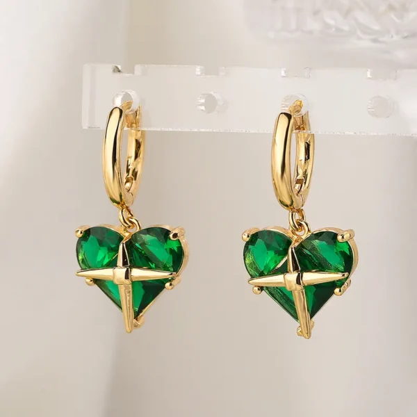 Green heart star shape 18k gold plated Anti-Tranish drop earring