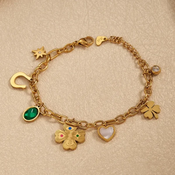 U-Shaped Horseshoe ,Heart Shaped Charm Anti-Tarnish Bracelet