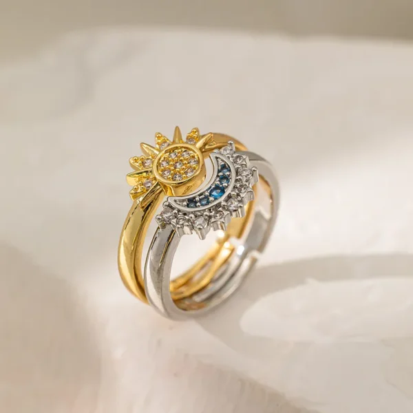 Sun Moon 18K Gold Plated Artificial Rhinestones Inlay Open Ring