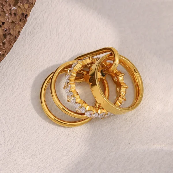 Water proof Gold Plated Stainless Steel Multi-Layered Zircon Ring