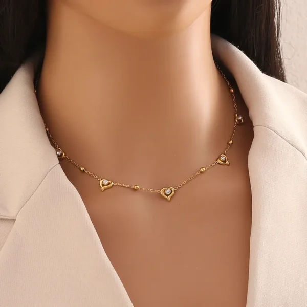 Elegant Clavicle Chain Versatile  Heart Shape With Zircon  Commuter Waterproof  Necklace